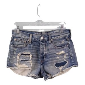 American Eagle Vintage Hi Rise Festival Destructed Light Wash Shorts Size 8